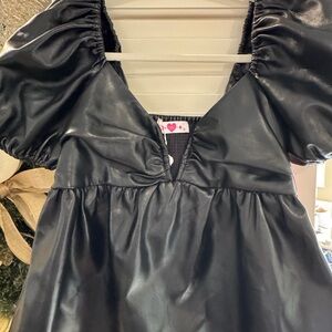 New w/ tags- Buddy Love sz SM Black Leather Baby Doll Balloon Short sleeve Top